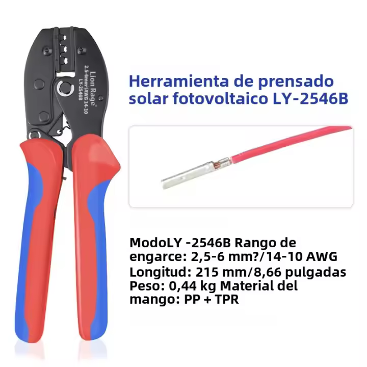 Alicates De Crimpado De Conector Impermeable Para Panel Solar MC4 Terminal LY-2546B Herramienta De Conector De 2.5/4/6mm² 14-10AWG De Acero Carbono - 1
