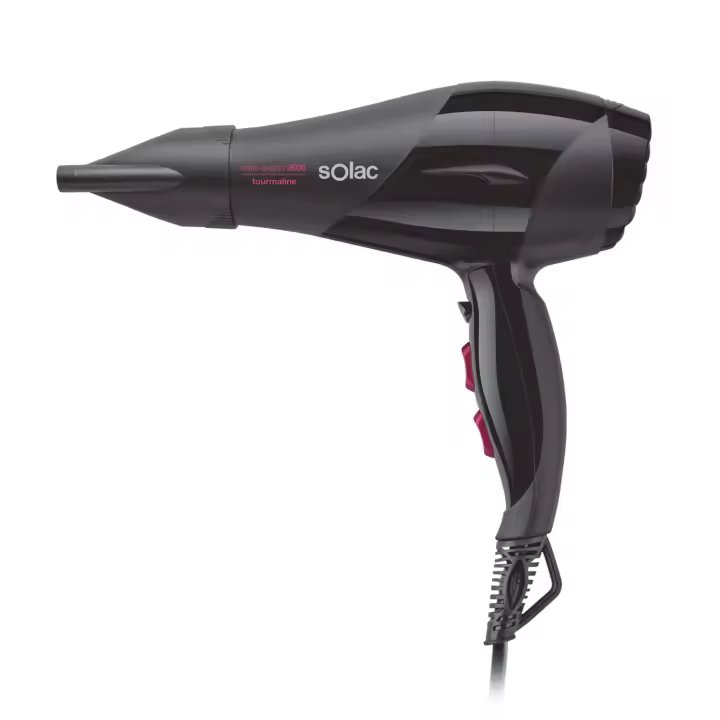 Secador de pelo profesional Solac Tourmaline 2600W con dunción Ionica, 2 velocidades y 3 temperaturas, dispone de Botón aire frío, calor inmediato, Protección Turmalina, contiene 2 Accesorios: Concentrador Y Difusor - 1