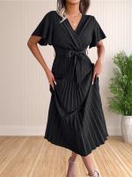 Vestido Maxi De Verano Para Mujer Con Volantes Y Cintura Ajustable Vestido De Fiesta V-Neck Traje De Baño A-Line Midi - details 6