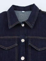 Vestido Mini De Verano Para Mujer En Denim Estilo Elegante Con Cuello En V Y Bolsillos Detalles Elegantes Vestido Largo Antebrazo - details 2