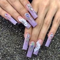 Juego De 24 Uñas Postizas Con Diseño De Flor Y Forma De Coffin Largas Ballerina Frases Francesas Acrílicas Cubiertas Por Encima Para Uñas Artísticas - details 16