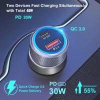 TEMCO 48W Cargador Coche USB Metal Cargador de Coche, PD 30W & QC 18W Cargador Coche Rapido, Cargador Coche Carga Rapida Tipo C con iPhone 14/13/12/11, iPad, Samsung, Huawei Xiaomi y más - details 0
