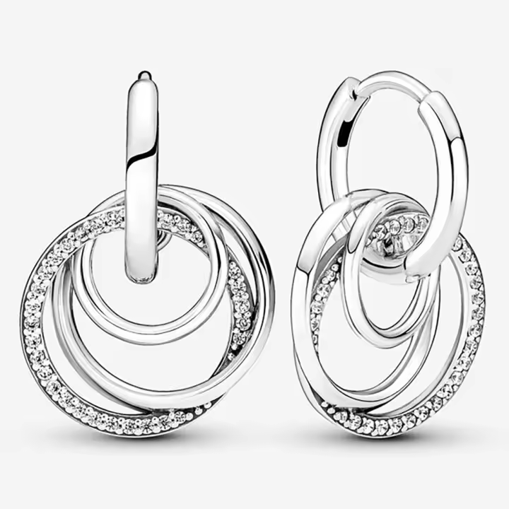 Pandora Pendientes de Aro en Plata de Ley Familia Siempre Rodeada Abrazo Brillante，Incluye Caja Original - 1