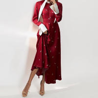 Vestido Elegante Mujer Rojo Estampado Manga Larga Botones Patchwork Casual Cintura Alta Midi Vestido Frontera A-Line Oficina - details 6