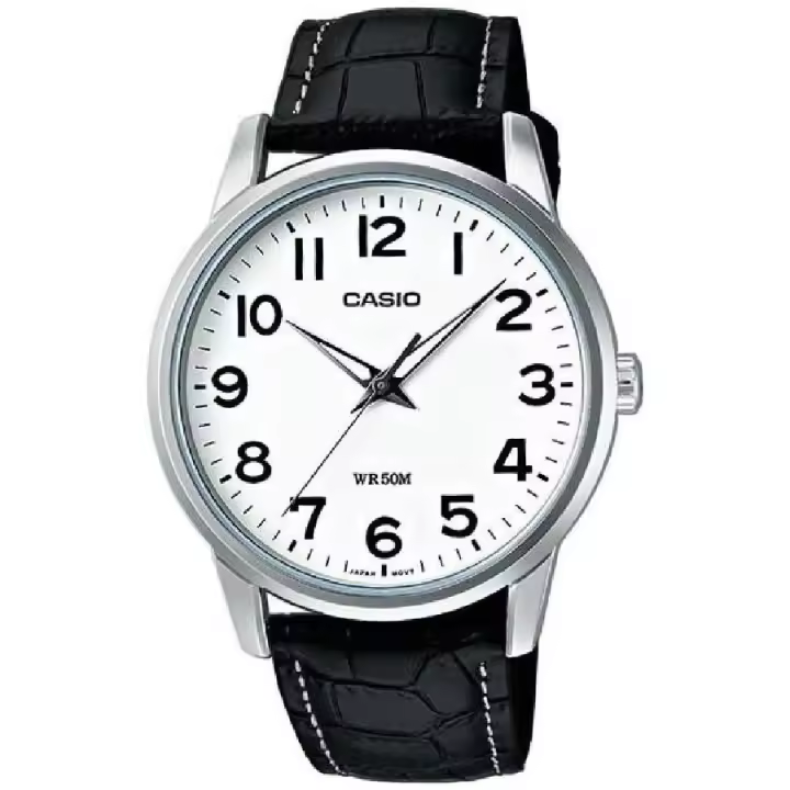 Casio MTP-1303L-7B Reloj de Pulsera para Hombre, Diseño Elegante, Correa de Cuero, Resistencia al Agua, Caja de Acero Inoxidable - 1