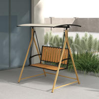 Outsunny Columpio de Jardín Exterior de 2 Plazas Balancín de Jardín Exterior con Toldo Ajustable y Estructura de Metal Carga 240 kg 142x112x162 cm Natural y Beige - details 5