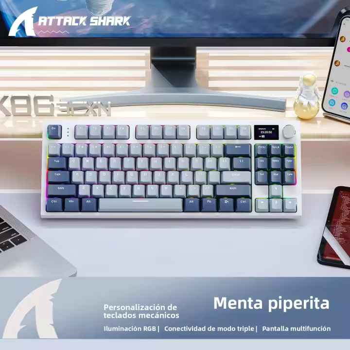 Teclado Mecánico Inalámbrico AttackShark K86 Con Pantalla De Color Inteligente, Pernos De Metal, Driver Nube, Hot-swap, Multifuncional, Bluetooth - 1