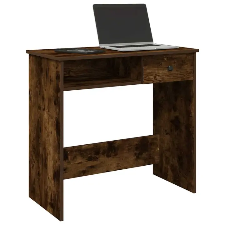 vidaXL Escritorio de madera contrachapada 80x40x75 cm en color Roble ahumado/Negro/Marrón roble y más | estructura resistente ideal para salón dormitorio o estudio - 1