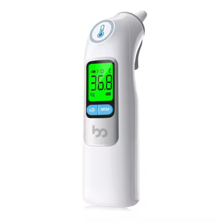 Termómetro Digital Oido Bebe Femometer, Termómetro para niños, adultos y bebés, con memoria de 30 lecturas y alerta de fiebre con 3 colores. Incluye fundas desechables para la sonda - 1