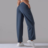 Pantalones Rectos De Pierna Ancha Para Mujer Casual Pantalones De Oficina Cintura Alta Holgados Para Danza Leggings Sin Costuras De Nylon - details 2