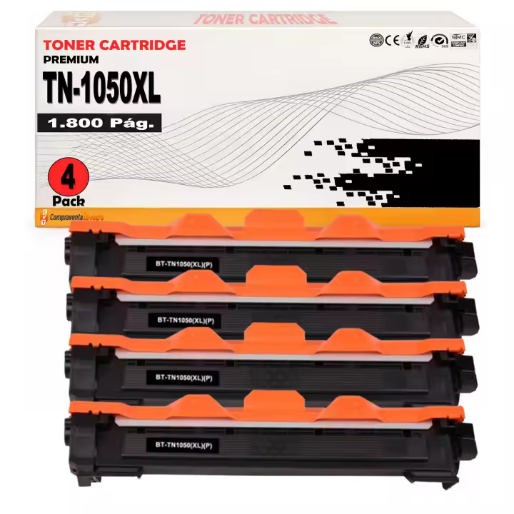 Pack 4 Toner compatibles TN1050 XL / TN-1050 para Brother DCP-1510 1512 1610W 1612W - HL-1110 1210W 1212W 1112 - MFC-1810 1910W (Alta Capacidad Jumbo) - 1