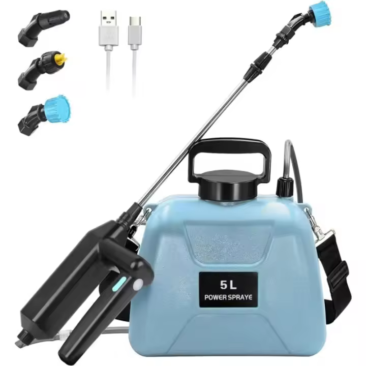 PORCHEDDU Pulverizador eléctrico de 7,4 V Y 5 L con 3 Boquillas ajustables, pulverizador retrácthil, ideal para jardinería y mantenimiento de exteriores - 1