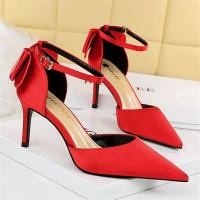 Sandalias Elegantes De Satén Para Mujer Verano Con Nudo De Mariposa Bajo Tacón 8cm 10cm Bota Larga De Boda Rojo Tinto Zapatos Bigtree - details 17