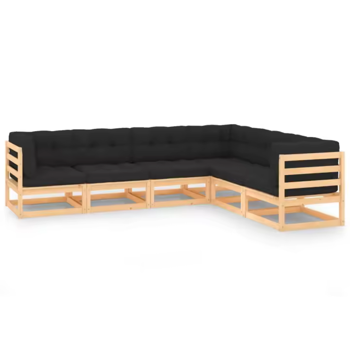 vidaXL Juego de muebles de jardín 6 pzas y cojines madera maciza pino - 1