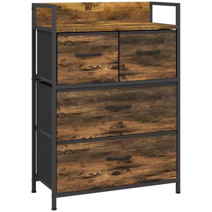 HOMCOM Mueble Organizador Cajonera de Tela con Cajones Plegables y Marco de Acero Estilo Industrial para Salón Recibidor Dormitorio Marrón Rústico - 1