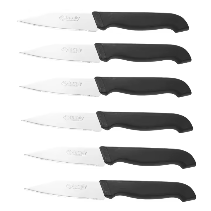 DESEOS Set 6 cuchillos mondador Family | Cuchillo de mesa | Hoja acero inox | Mango ergonómico | Multiusos | 18.5 cm - 1