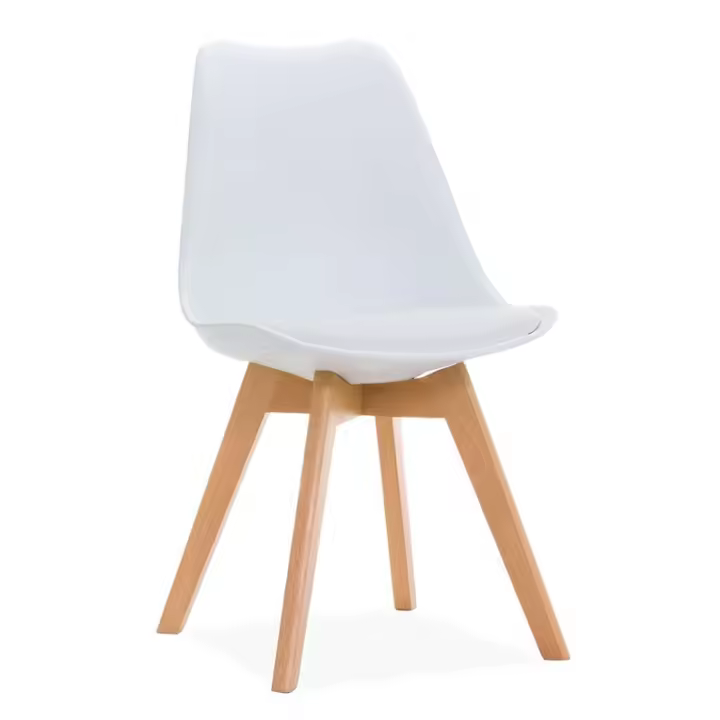 Silla TORRE 4`PATAS 2 SILLAS  ( SU ) TPTG, madera, polipropileno y cojín blanco Silla de diseño, madera de haya, carcasade polipropileno blanco, cojín de asiento en similpiel blanco. Otros coloresdisponibles. - 1