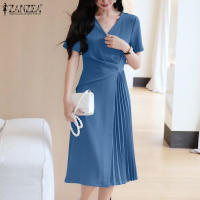 Vestido Midi Elegante De Verano Para Mujer ZANZEA Con Cuello V Y Manga Corta Vestido De Fiesta Trabajo OL Vestido De Seda Pleated - details 4
