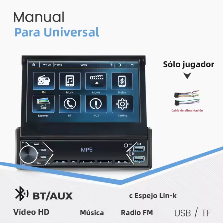 NAVIFLY Reproductor MP5 Universal Para Coche Pantalla Táctil Retráctil De 7 Pulgadas Carplay Android Auto Radio Mirror Link - 1