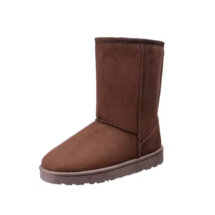 Botas De Nieve De Piel Suave Para Mujer Botas De Media Calf Comfortables Y Calientes Con Suela Gruesa Y Tacón Medio Estilo Casual Y Moda Color Sólido Invierno - 1