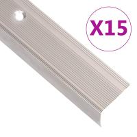 vidaXL Perfiles de peldaños forma de L 15 uds aluminio plata 90 cm en color Plateado/Marrón/champán - details 2