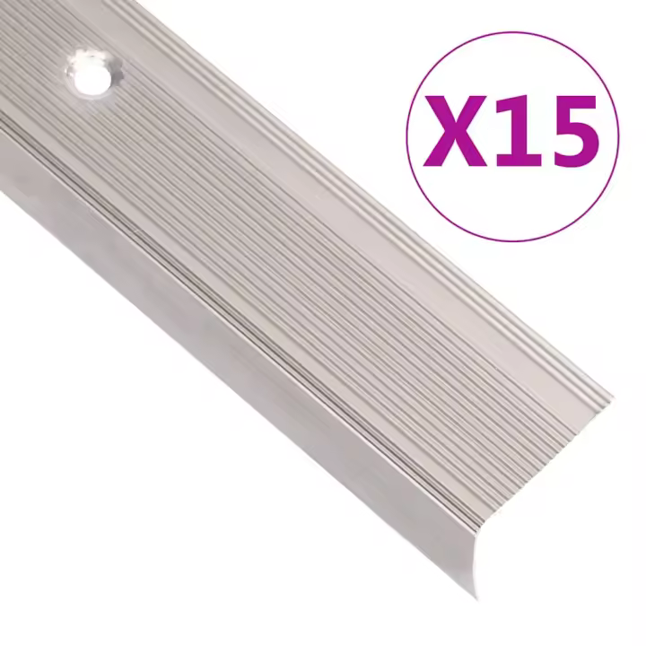 vidaXL Perfiles de peldaños forma de L 15 uds aluminio plata 90 cm en color Plateado/Marrón/champán - 1