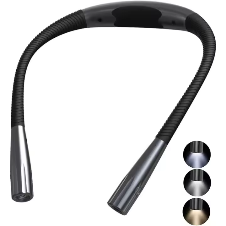Lámpara de lectura recargable para el cuello, lámpara de lectura LED, luz de lectura flexible, 3 colores, brazos flexibles, La Le Tricot, lectura en la cama - 1