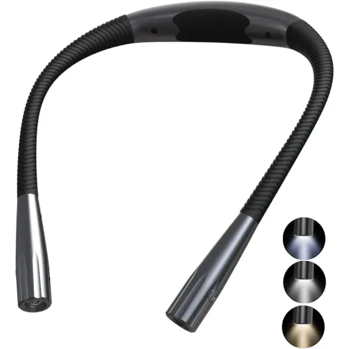 Lámpara de lectura recargable para el cuello, lámpara de lectura LED, luz de lectura flexible, 3 colores, brazos flexibles, La Le Tricot, lectura en la cama - 1