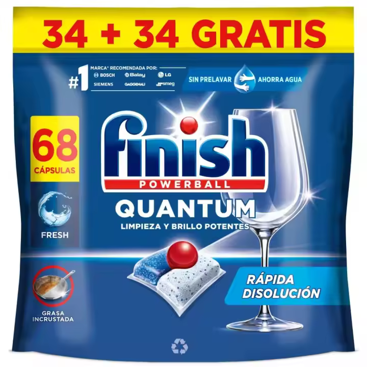 Finish Powerball QUANTUM REGULAR Pastillas para Lavavajillas, Limpieza y Brillo Potentes, Aroma Regular, Rápida Disolución, Elimina Grasa Incrustada, Profesional - 1