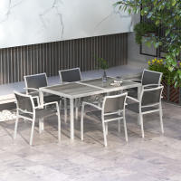 Outsunny Conjunto de Comedor de Exterior Juego de Comedor de Jardín de 7 Piezas con 1 Mesa y 6 Sillas Apilables Estilo Moderno para Terraza Patio Blanco y Gris - details 1