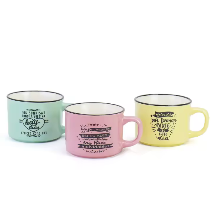 Pack de 6 24 unidades de tazas con frases, Tazas de cerámica con frases, regalos para invitados boda, detalles boda invitados, detalles bautizo para invitados, No personalizable, boda y bautizo,  Regalantes.com - 1