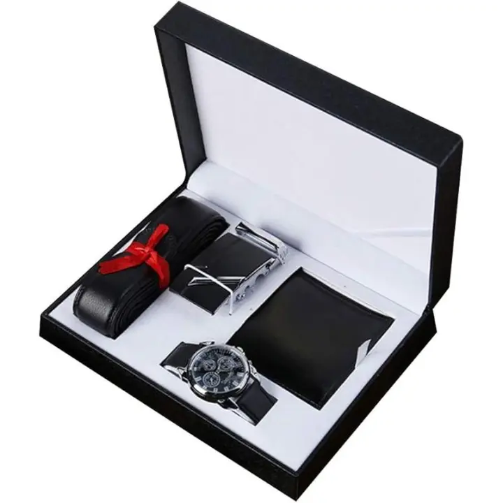 Reloj de hombre, cinturón, billetera, caja de accesorios de 3 piezas, juego de regalo, cuarzo analógico, regalo para el Día del Padre - 1