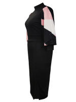 Vestido Bodycon Largo Para Mujer Con Manga Larga Y Estampado Mixto LW Vestido De Fiesta De Noche Con Abertura En La Frontera Cuello Bocina Ajustado - details 4