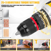 Taladro Atornillador Inalámbrico 21V Profesional - Kit Completo con 120 Accesorios, Portabrocas Metálico 3/8", 25+3 Velocidades, Función Impacto, 2x Baterías 2.0Ah y Cargador Rápido - Par Máximo 45Nm para Bricolaje/Coches/Hogar - details 2