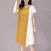 Vestido Mini De Color Bloque ZANZEA Para Mujer Estilo Casual Asimétrico Sólido Moda Verano Manga Corta Vintage Con Costuras Ropa De Sol - details 4