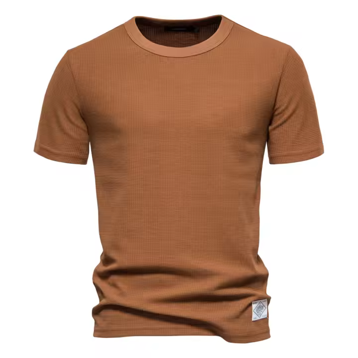 Camiseta De Manga Corta Para Hombre AIOPESON Color Sólido Estilo Casual Tejido En Rayas Veraniego Moda Diseño De Alta Calidad - 1