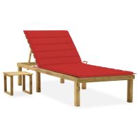 vidaXL Tumbona de jardín con mesa y cojín de madera de pino impregnada en color Verde/Estampado cuadros rojos/Verde brillante y más | acolchados duraderos para sofás de jardín terraza exterior - details 3