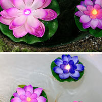 Lanternas Flotantes De Loto Impermeables Decorativas Para Piscina Luz LED Operada Por Batería Vela De Loto Para Bendición - details 6