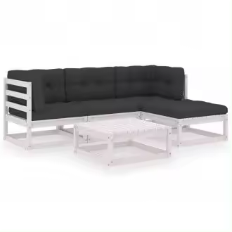VIDAXL conjunto de sofá y mesa con reposapiés fabricado en madera de pino blanca con cojines gris antracita - 1