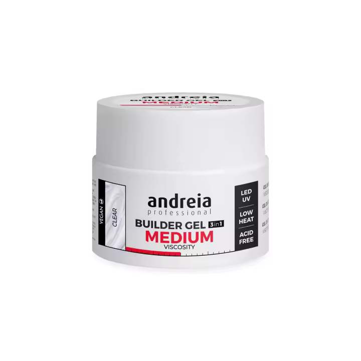 Andreia Professional Builder Gel Medium Viscosity 22gr Clear Gel de Construcción 3 en 1 Media Viscosidad - Gel Autonivelante para Manicura Base & Construcción & Top Coat - 1
