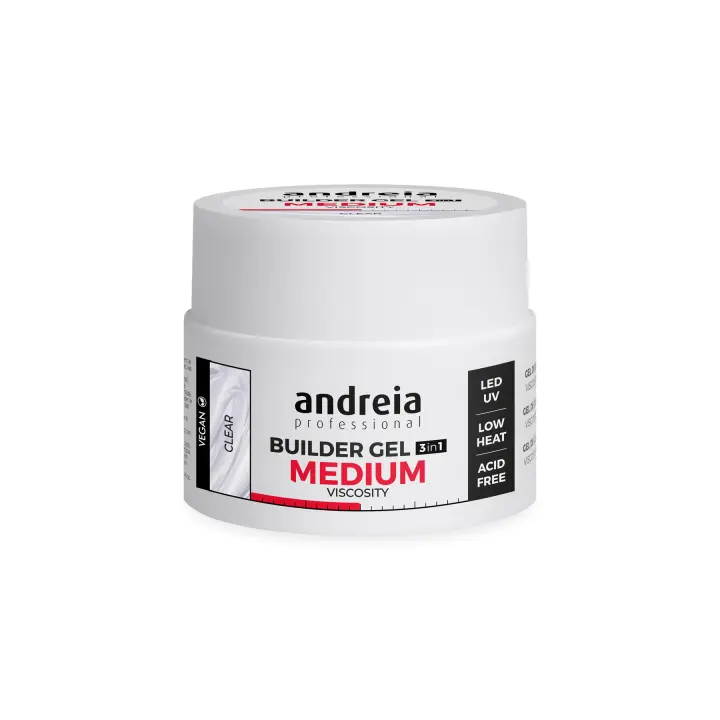 Andreia Professional Builder Gel Medium Viscosity 22gr Clear Gel de Construcción 3 en 1 Media Viscosidad - Gel Autonivelante para Manicura Base & Construcción & Top Coat - 1