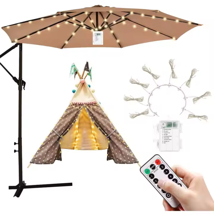 Para Paraguas Lamp, 104 Luces LED para Paraguas with remote control, 8 Modos de lámpara para Patio with Pilas, Luces de Cadena impermeable IP67, ideales para Jardín, Ventas de campaña SSITO - 1