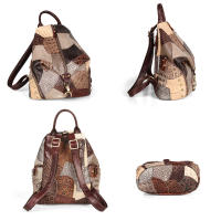 Mochila De Cuero Genuino Con Espalda Multicolor Y Contraste Gran Capacidad Para Viajes Mochila Casual Para Mujer - details 1