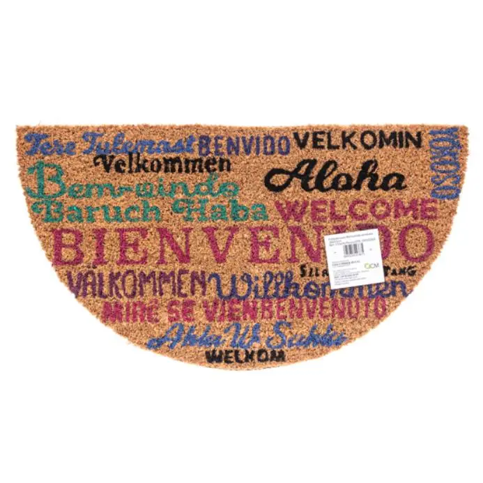 Felpudo de Coco Natural, Absorbente para la entrada de casa, Ideal para Puerta Exterior o Pasillo, Base Antideslizante, Estilo semicircular internacional con medidas 30x55 - 1