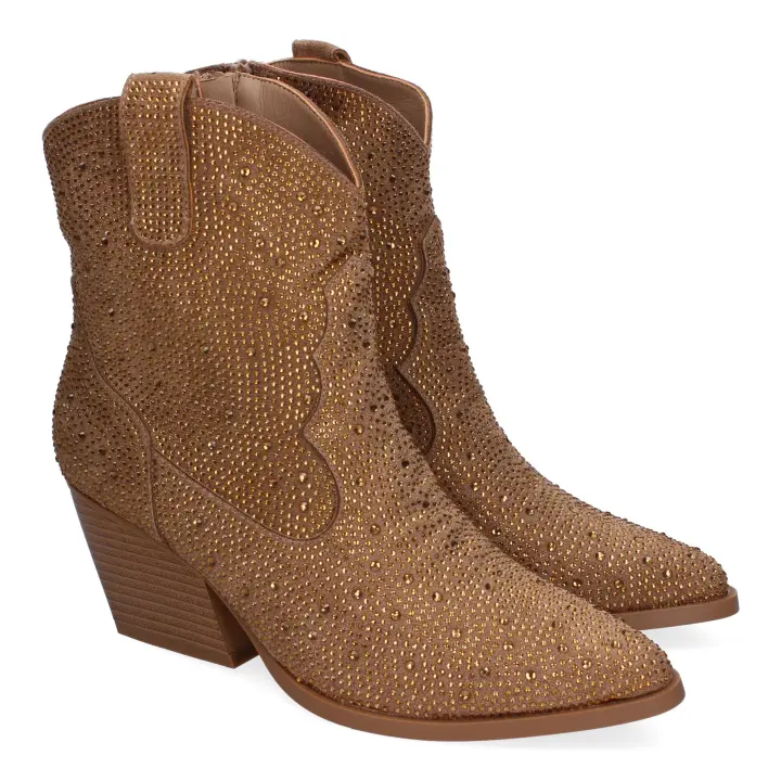 PuntoSalao Botines de tacón campero doseño brillante para mujer color kaki JH28011 - 1
