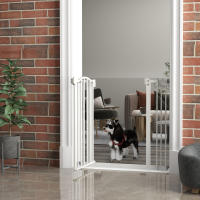 PawHut Barrera de seguridad para Perros Extensible 74-87 cm, para Puertas y Escaleras, Barrera para Perros con Extensión 7 cm, Montaje a Presión y Doble Bloqueo, Blanco - details 1
