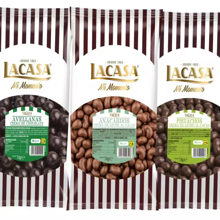 Lacasa Pack 3kg de bolas: Anacardo leche,Avellana con chocolate Negro,Pistachos con chocolate Leche - 1
