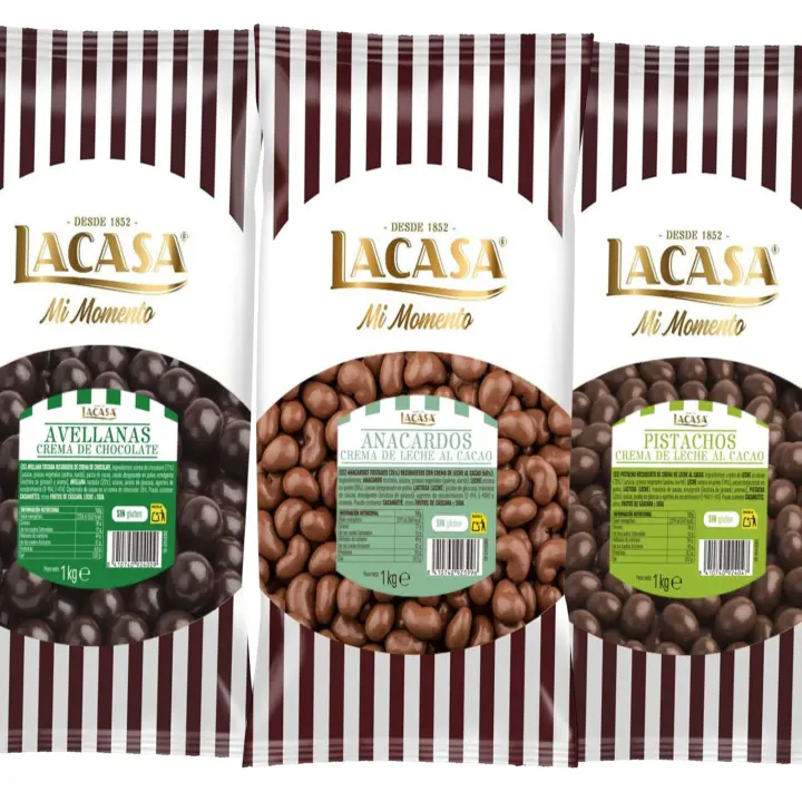 Lacasa Pack 3kg de bolas: Anacardo leche,Avellana con chocolate Negro,Pistachos con chocolate Leche - 1