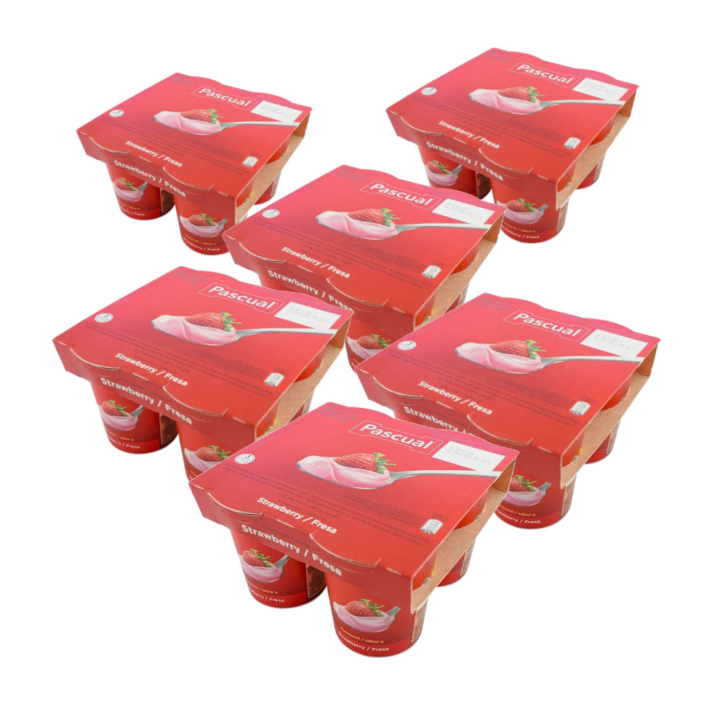 Yogur de fresa Pascual 4x125 g caja de 6 packs. Total de 24 yogures