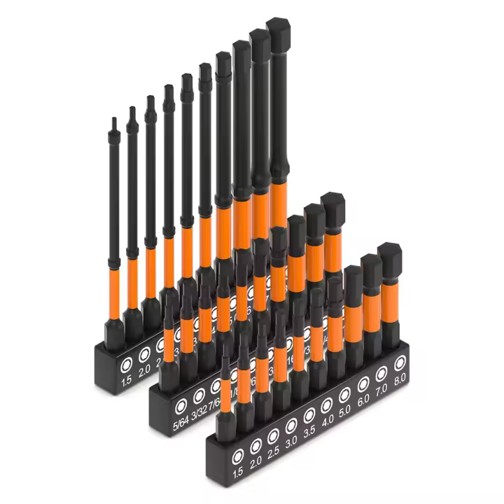 Juego De 10 Piezas De Brocas Allen De Cabeza Hexagonal S2 Acero Magnéticas De 50-100mm Hex-Shank H1.5-H8 Para Destornilladores Métricos - 1